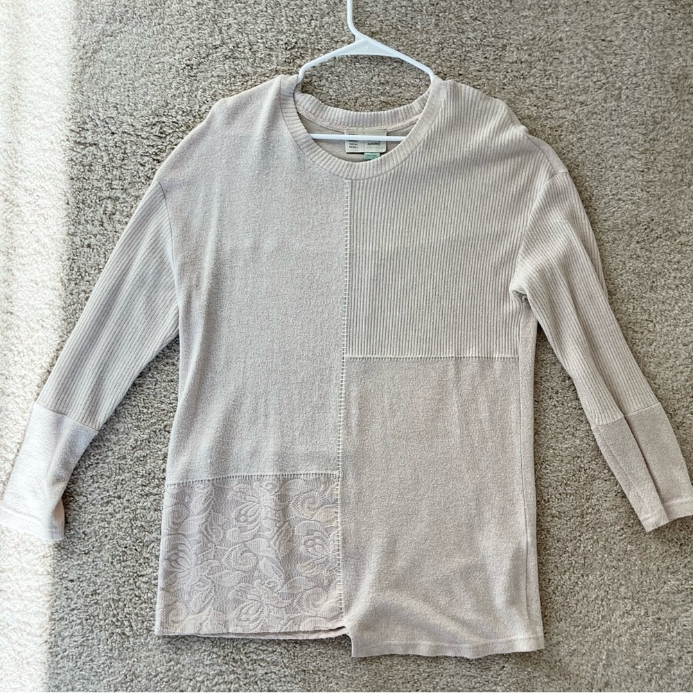 Anthropologie Saturday Sunday Snowmass Patchwork Sweater in Cream Size Small